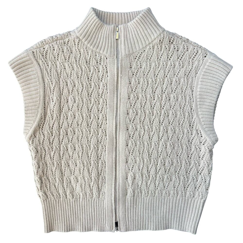 1. State Medium Crochet Sweater top Cream Classic Preppy Normcore Gold Zipper
